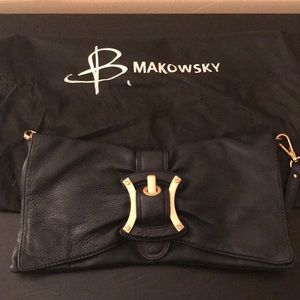 B. Makowsky navy clutch with gold & shoulder strap